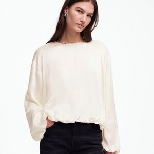 Madewell Long-Sleeve Bubble-Hem Top in Satin